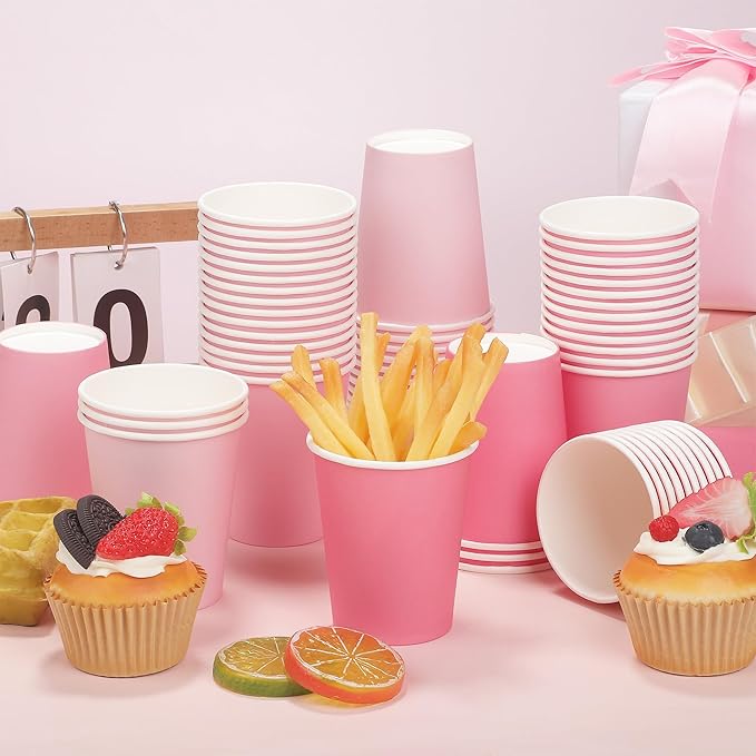 URATOT 60 Pieces 9 Ounce Disposable Paper Cups Gradient Pink Party Cups Drinking Cups for Party, DIY, and Holiday, 4 Colors