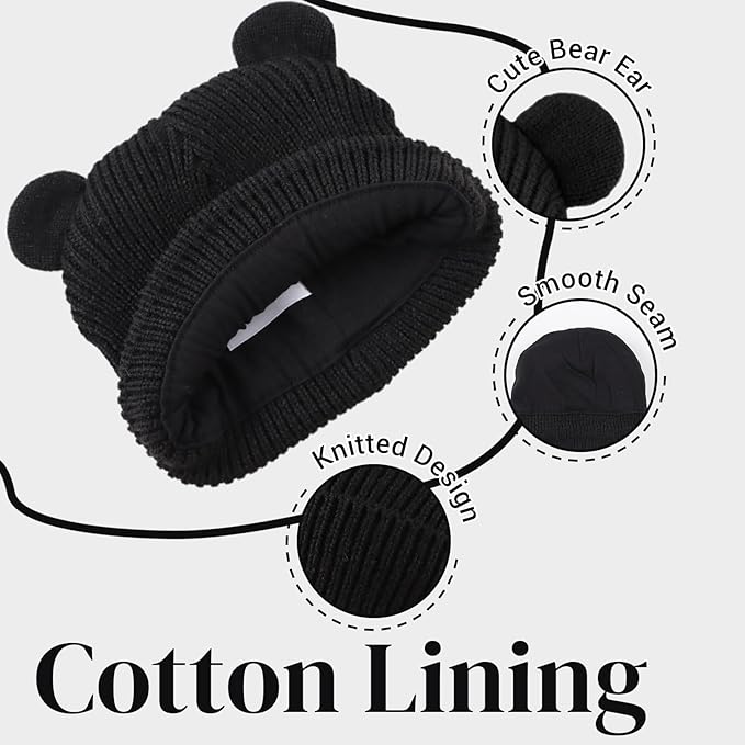 Bear Baby Beanie Knitted Baby Winter Hat Infant Toddler Boys Girls Beanie with Cotton Lining