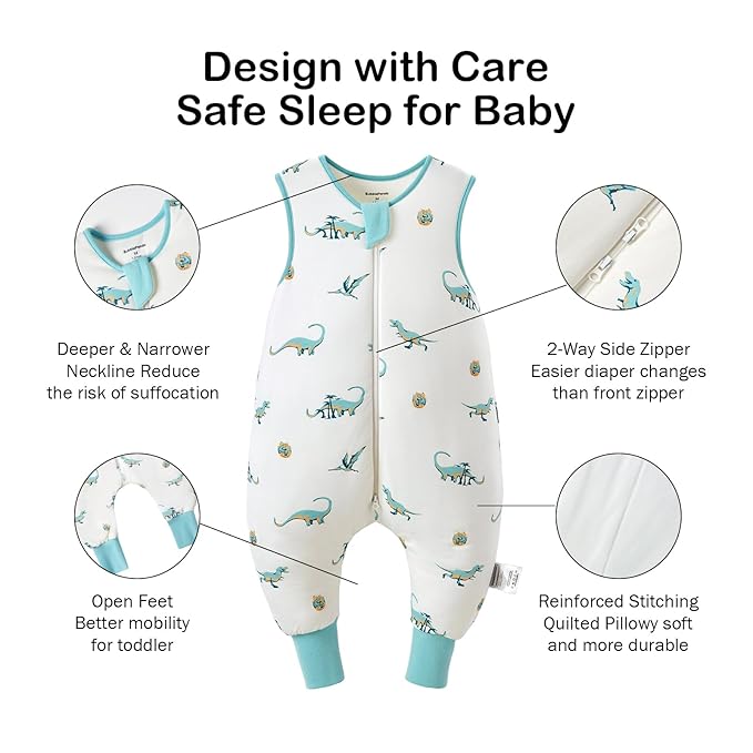 BubblePanda Rayon Made from Bamboo Toddler Sleep Sack with Feet 24-36 Months 1.0 Tog Ultra Soft Toddler Sleeping Sack 2t-3t Sleep Bag Walker Quilted Wearable Blanket with Legs 2-Way Zipper Lightweight