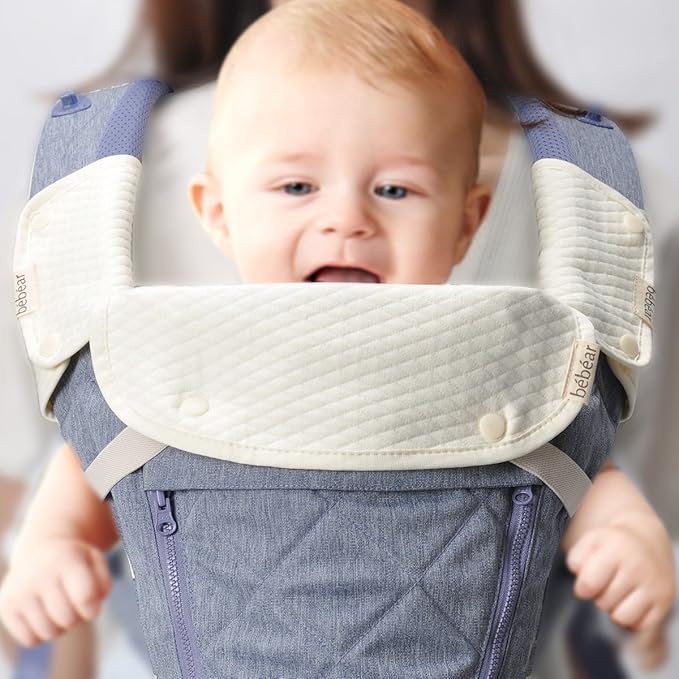 Bebamour Drool and Teething Reversible Cotton Pad For All Carry Positions Baby Carrier White Drool Bib For Boys & Girls(Purple Flower)