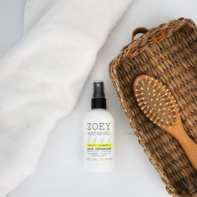 Zoey Naturals - Vanilla Grapefruit Hair Detangler Spray for Kids - Moisturizes Scalp & Fights Tangles & Dry Hair - Non-Toxic Tear-Free Leave-In Conditioner Treatment for Babies - Made in the USA, 4 Oz