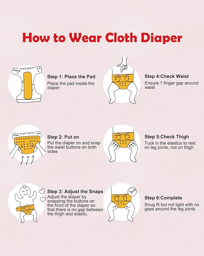 Babygoal Baby Cloth Diaper 6 Pack with 6pcs Inserts and Wet Bag for Fitted Diapers and Prefolds, Adjustable and Reusable Covers for Toddler Boys and Girls