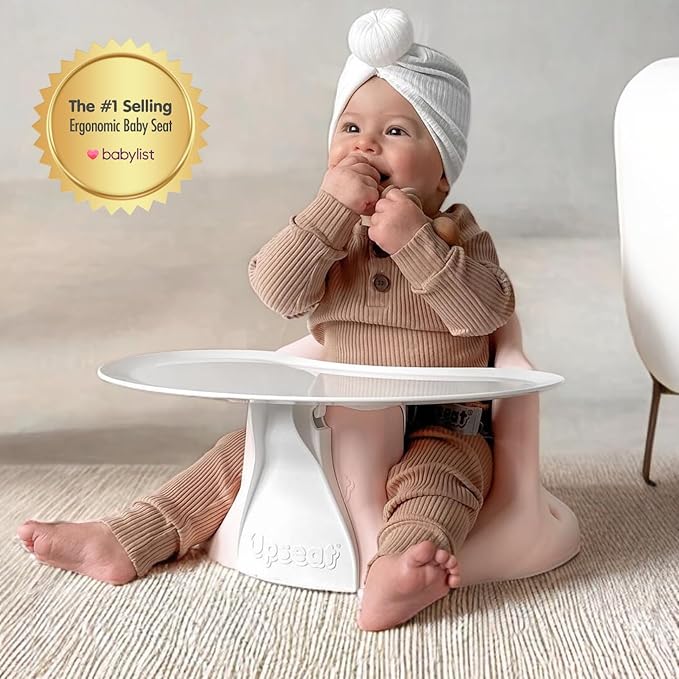 Upseat – The Original Ergonomic Baby Floor & Booster Seat with Tray, Developed with Physical Therapists for Upright Posture & Healthy Hip Development, 4–24 Months, Dishwasher-Safe Extra-Large Tray