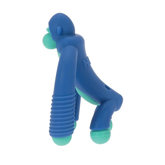 Nuby Geo Zoos Massaging Teether - Baby Teething Toy - Soft Easy Grip - 3+ Months - Blue Gorilla