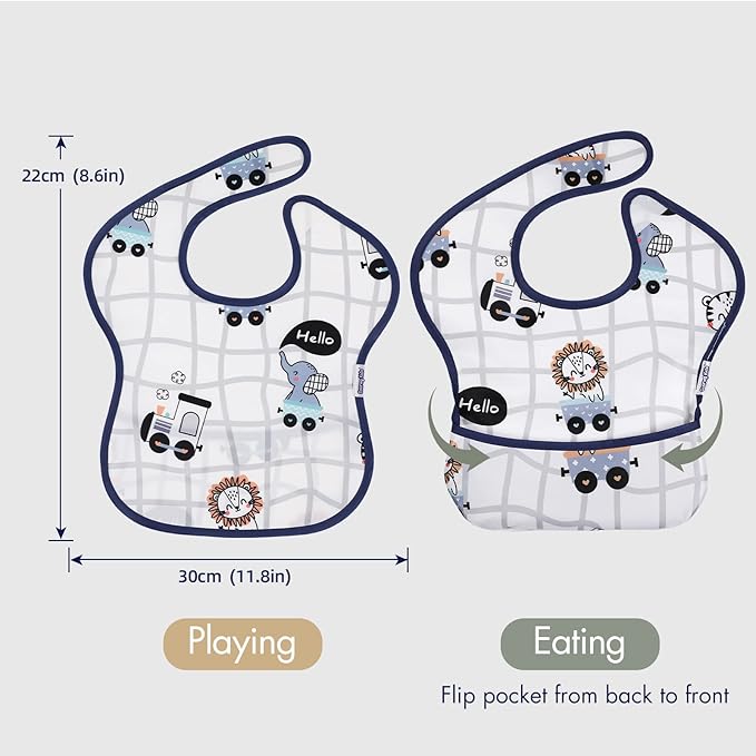 Soarwg Kids Baby Bibs, 5 Pack Waterproof Bibs for Unisex Boys Girls, Essential Must Have for Babies Eating, Feeding