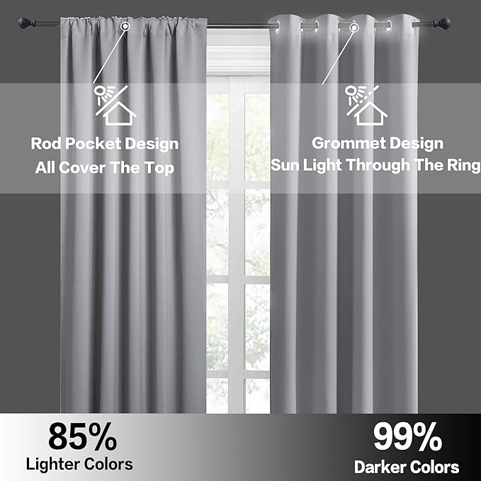 RYB HOME Large Blackout Curtains for Bedroom 84 inches Long 2 Panels Set, Privacy Thermal Insultaed Sunlignt Heat Blocking Drapes for Sliding Patio Door, Width 70 by Length 84, Silver Grey