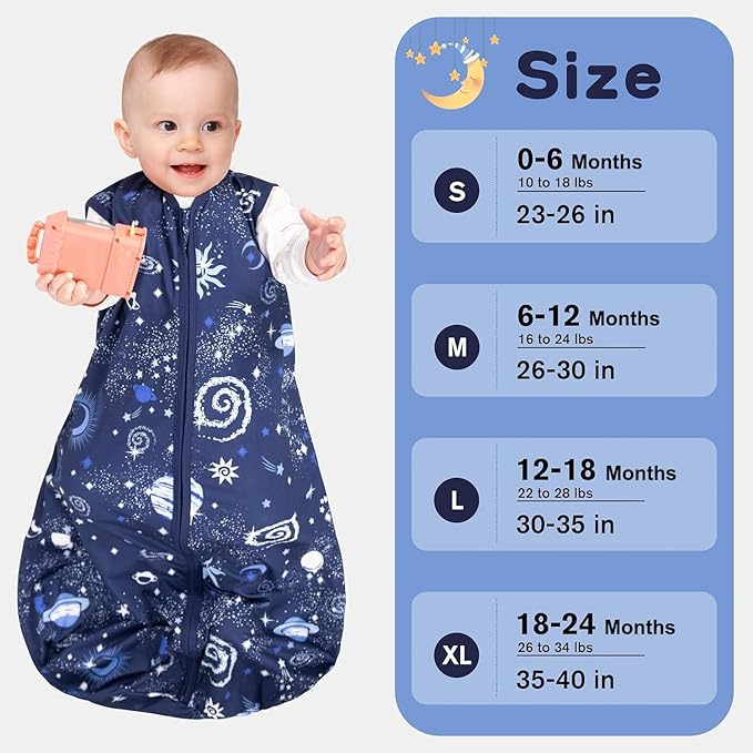 Baby Sleep Sack 0-6 Months Baby Wearable Blanket 100% Rayon Cotton 2-Way Zipper Toddler Sleeping Sack，Comfy Soft Lightweight TOG 0.3（Galaxies）