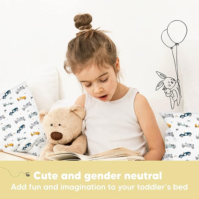KeaBabies Toddler Pillow with Pillowcase, Jumbo 14X20 - Soft Organic Cotton Toddler Pillows for Sleeping - Machine Washable - Perfect for Travel, Toddler Bed Set (Racecars)