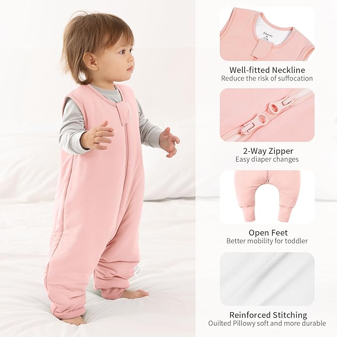 Rayon Made From Bamboo Sleep Sack 6-12 Months 0.5 Tog Ultra Soft Summer Toddler Sleep Sack with Feet 2-Way Zipper Lightweight Sleeping Bag Baby Wearable Blanket (2 Pack)-Pink & Gray