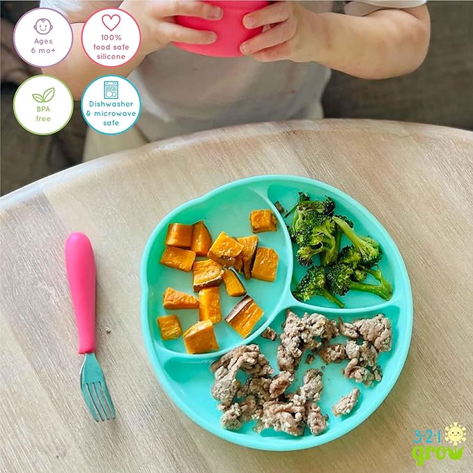 Silicone Easy Scoop & Hold Plate Set - Baby and Toddler Training Plates with Clip-On Rims for Easy Scooping, Self-Feeding and Baby Led Weaning, 6+ months (Ocean)