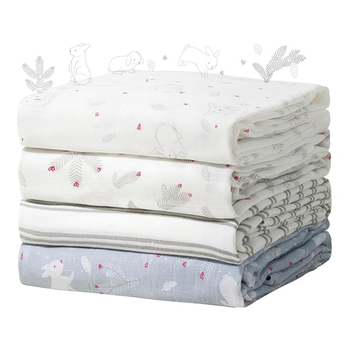 Momcozy Muslin Swaddle Blankets, Ultra Soft Neutral Baby Essentials Must Haves Registry Search, Breathable Large 47'' x 47'' Newborn Boys Girls Swaddle Receiving Blanket, Sugar Bowl Bunny
