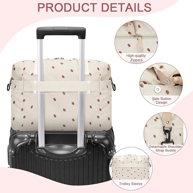 Pritent Diaper Bag Tote - Diaper Baby Bags with Pacifier Case, Shoulder Straps, Stroller Clips, Waterproof Large Mommy Maternity Travel Baby Bag for Mom and Dad, strawberry