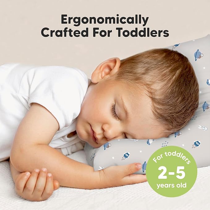 KeaBabies Toddler Pillow with Pillowcase, Jumbo 14X20 - Soft Organic Cotton Toddler Pillows for Sleeping - Machine Washable - Perfect for Travel, Toddler Bed Set (Cosmo)