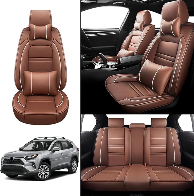 Car Seat Covers for Toyota Tacoma 2007-2025 | 5-Seats Seat Covers, Waterproof Seat Protectors, Automotive Seat Covers (Full Set with Pillow,Coffee)