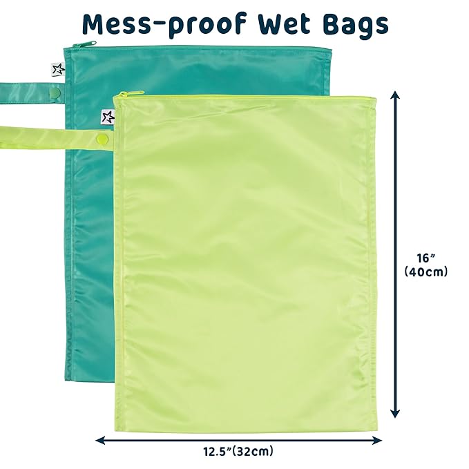 Tiny Twinkle Wet Dry Bag – 2 Pack Reusable Waterproof & Mess Proof Wet Bags for Swimsuits & Travel, Baby Towels & Beach Essentials,a Diaper Bag Must-Have(Rainforest)