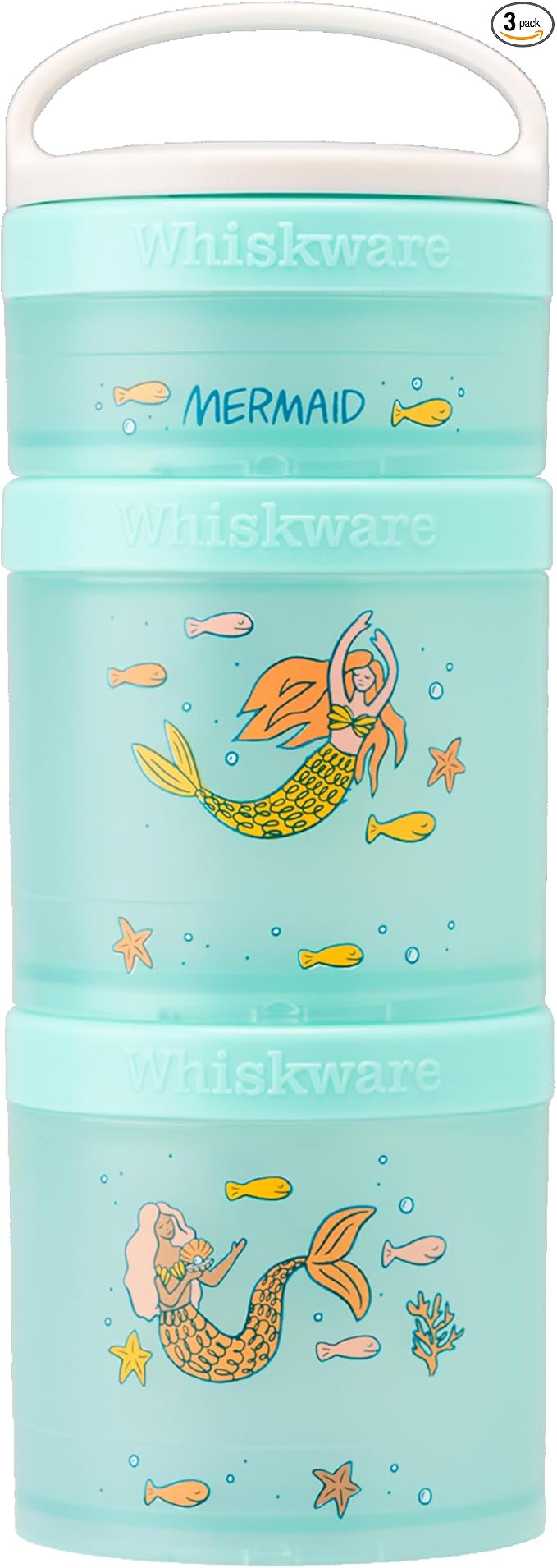 Whiskware Stackable Snack Containers for Kids and Toddlers, 3 Stackable Snack Cups for School or Travel, Mermaid (Pack of 1)