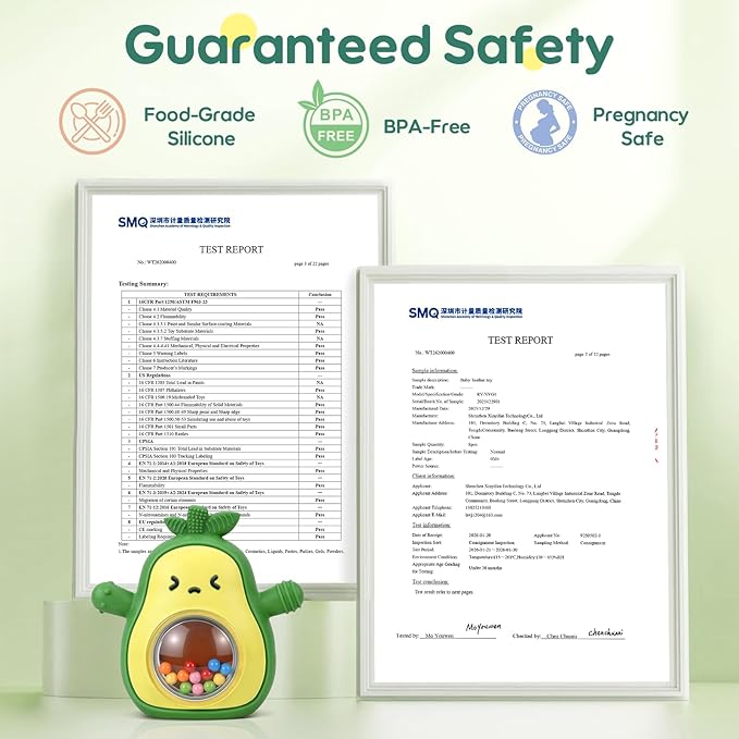 Baby Teething Toys 3-6 6-12 Months, Avocado Baby Teething Mitten with Rattle, BPA Free Silicone Infants Teether Sensory Chew Toys for Newborns, Baby Shower Gifts for Boys Girls