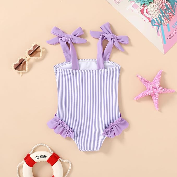 Happy Town Toddler Swimsuit Girl Solid Color Stripe One-Piece Baby Bathing Suits