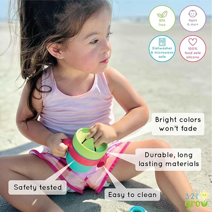 Easy Learn Drink and Snack Set – Baby + Toddler Silicone Learning Cup & Snack Set, Training Cup for Straw and Open Cup Independence – Dishwasher Safe (Plum)