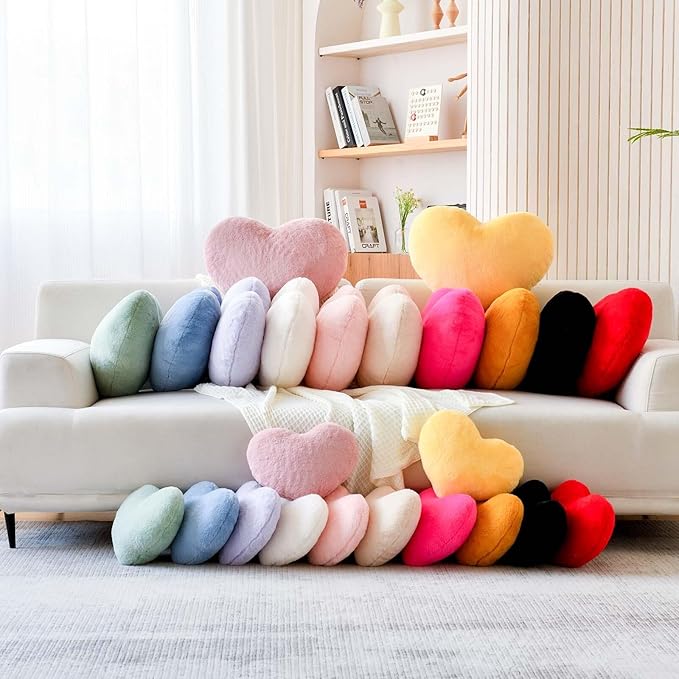 Sage Green Heart Pillows, Cute Heart Decorative Pillow, Heart Shaped Throw Pillows for Bed, Faux Rabbit Fur Plush Hoom Decor Pillow Cushion for Chair Sofa Living Room (Medium-15.7"x11.8")