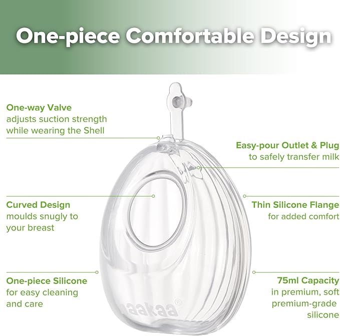 haakaa Wearable Silicone Breast Pump with Steriliser Bag, 2-in-1 Hands-Free Passive Breast Milk Catcher for Nursing Mom, Breastfeeding Essentials, 75ml Shell Pump & 750ml Steriliser Bag - Grey