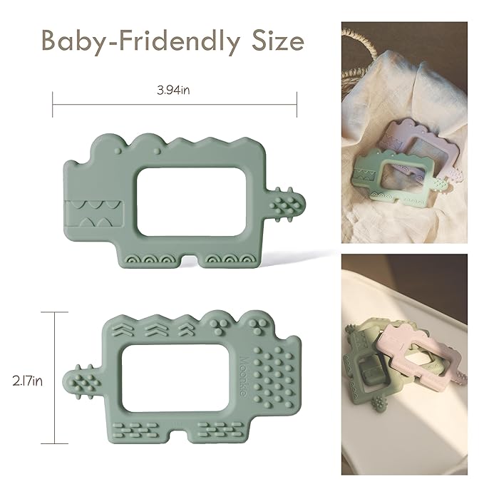 Moonkie Teething Toy, Safe & Easy to Hold BPA Free Silicone Baby Soothing Teethers, Prevent Finger Sucking Teether Toys Best for Babies 0-6 6-12 Months (Crocodile Misty Purple)