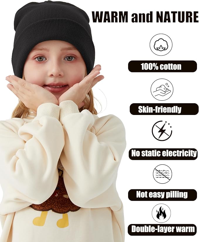 ROYBENS 100% Cotton Baby Beanie Cute Toddler Winter Hat Boys Girls Kids Soft Warm Knit Cuffed Caps Beanies for 0-8 Years