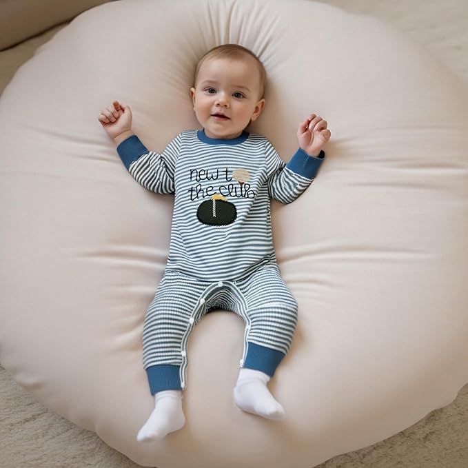 SAYOO Infant Baby Boy Girl Golf Outfit New to The Golf Club Embroidery Romper Jumpsuit Newborn Patchwork One Piece Playsuit