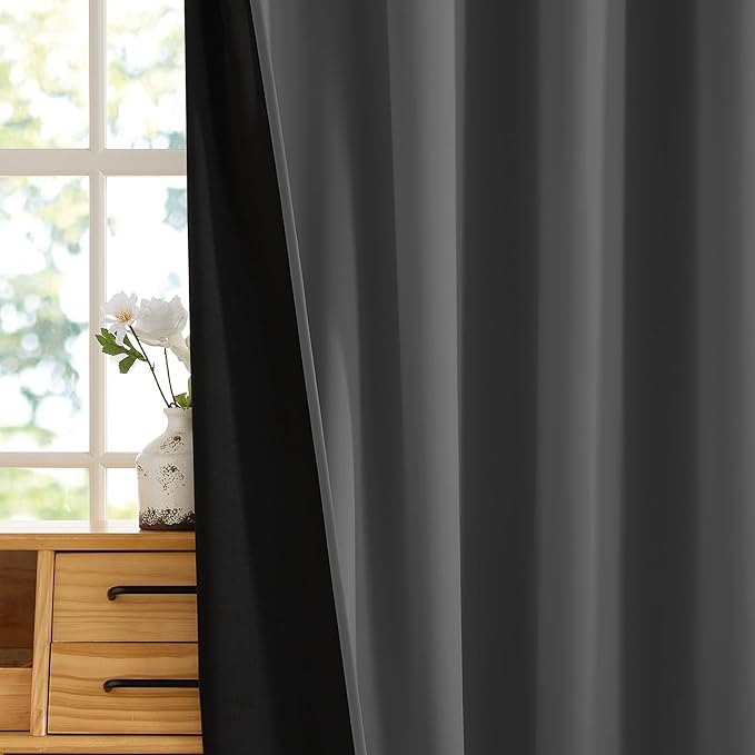 RYB HOME Extra Wide 100% Blackout Patio Door Curtain 96 inch Long, Grommet Room Darkening Room Divider Drapes, Sliding Door Curtains for Living Room/Bedroom Large Window, Grey, W100 x L96