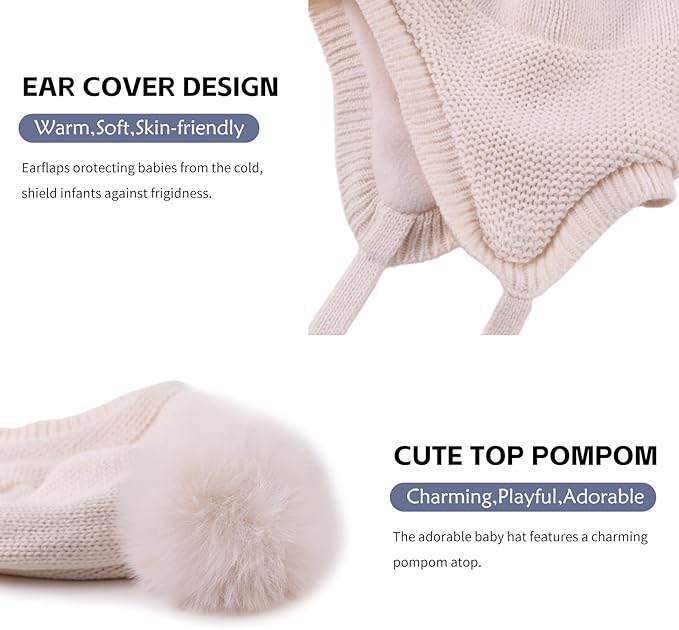 JANGANNSA Basic Winter Baby Boys Beanie Pompom Knitted Girls Hat Kids Earflap Beanies Warm Infant Toddler Hats