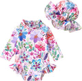 Infant Baby Girl Swimsuit One-Piece Long Sleeve Rash Guard with Hat Set Floral Zipper Bathing Suit Leopard Beach Wear