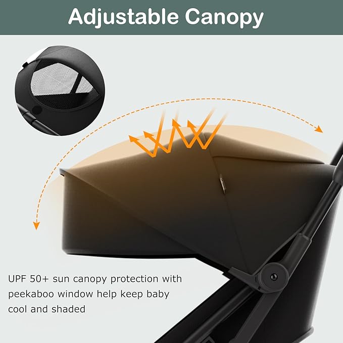 INFANS Lightweight Baby Stroller, Ultra-Compact Fold Airplane Ready Travel Stroller, One-Hand Gravity Fold Near Flat Recline Seat, Foldable Toddler for Infant 0-36 Month