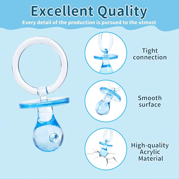 72 Pcs Baby Shower Pacifiers, 2.75’’ Plastic Pacifiers for Baby Shower Game, Baby Shower Decoration DIY, Gender Reveal Party Table Scatter/Baby Shower Party Favors, Blue Pacifiers for Baby Shower