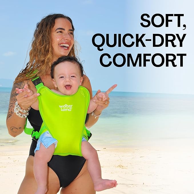 WaterLand Baby Carrier - Innovative Carrier You Can Use Both in Water & Land - Waterproof Infant Chest Holder with Adjustable Straps, Lightweight Toddler Harness for Pool & Beach (Grey)