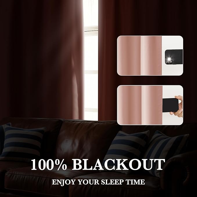 RYB HOME 100% Blackout Short Curtains for Small Window, Thermal Insulated Total Room Darkening Noise Reducing Curtains for Kitchen Bathroom Basement, 34 inches Wide by 45 inches Long, Peach Pink