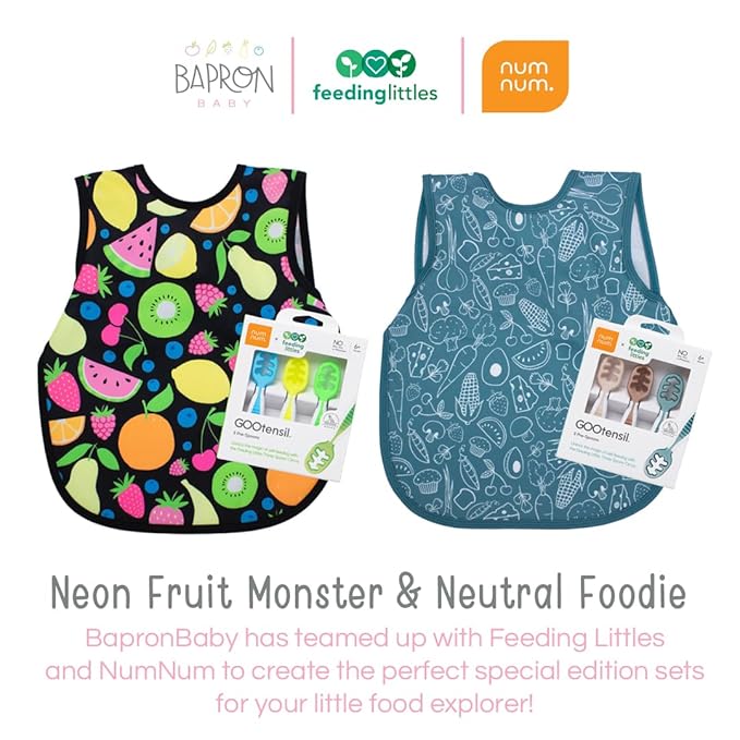 BapronBaby Neutral Foodie Bapron - No Neck Tie Safer Bib for Baby & Toddler - Soft Waterproof Stain Resistant - Machine Washable - Sz Preschool 3-5yrs