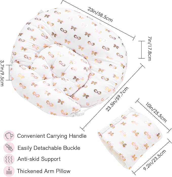 Little Grape Land Nursing Pillow, Multifunctional Breast Feeding Pillow with Arm Pillow, 3pk Baby Support Pillow with Adjustable Waist Strap and Removable Cover, Pink Gold