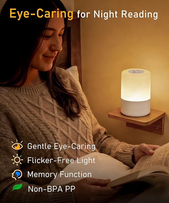 Portable Baby Night Light, Dimmable and 3 Light Color Touch Nursery Lamp, Soft Eye Caring, Rechargeable Cordless LED Night Light for Kids Adults