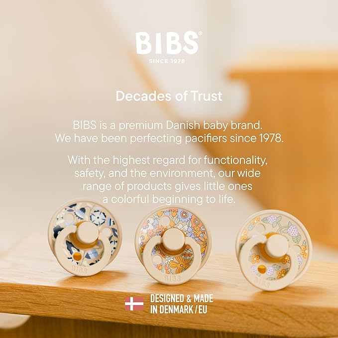 BIBS Colour Liberty Soother 2-Pack, BPA Free Dummy Pacifier, Round Nipple. Natural Rubber Latex, Made in Denmark, Size 1 (0-6 Months), Strawberries and Cream Ivory Mix