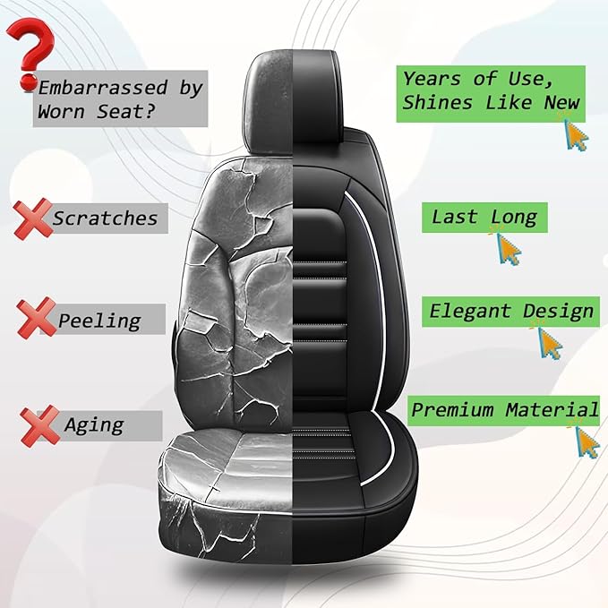 Seat Cover for Nissan Car Pathfinder 2000-2025 | Car Seat Covers Front Seats, Waterproof Seat Protectors, Automotive Front Seat Covers (Front Seat, Black&White Line)