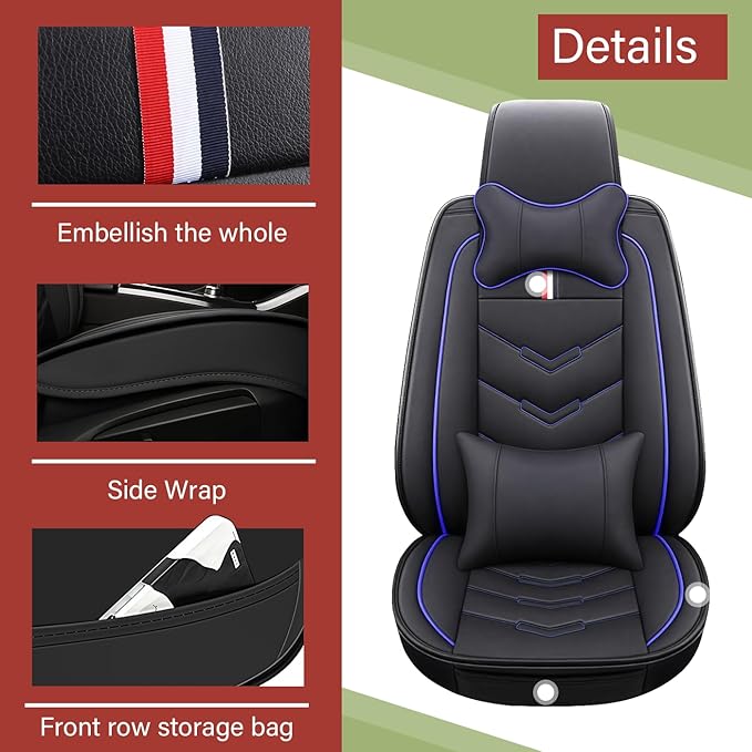Leather Car Seat Covers Fit for LR Range Rover Sport 2023-2025, 5 Seater Waterproof and Wear-Resistant Seat Cover Interior Accessories(Full Set with Pillow,Black&Blue)