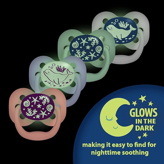 Dr. Brown's Advantage Baby Pacifiers, 0-6 Month, Blue, 2 Count and Dr. Brown's Advantage Baby Pacifiers, Glow-in-The-Dark, 0-6 Month Pacifiers, Blue, 2 Count