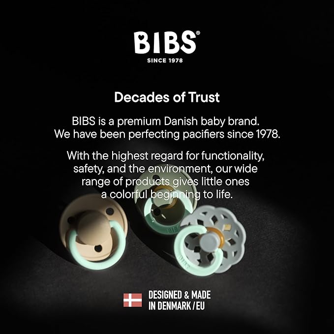 BIBS Colour Soother 4-Pack | BPA Free Dummy Pacifier | Round Nipple | Natural Rubber Latex | Made in Denmark | Size 0-6 Months | Blush Glow Mix