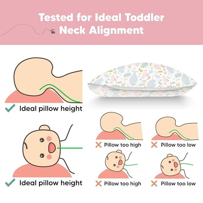 KeaBabies Toddler Pillow with Pillowcase, Jumbo 14X20 - Soft Organic Cotton Toddler Pillows for Sleeping - Machine Washable - Perfect for Travel, Toddler Bed Set (Narwhal)