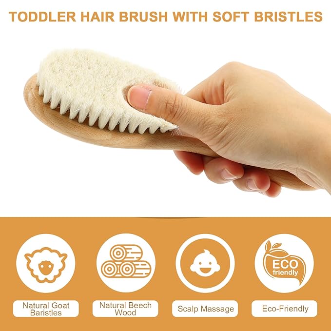 Soft Baby Hair Brush Toddler Hair Brush Soft Bristle Hair Brush with Wooden Handle Soft Bristle for Newborn Hair Brush for Wet Dry Hair Styling Hair Accessories