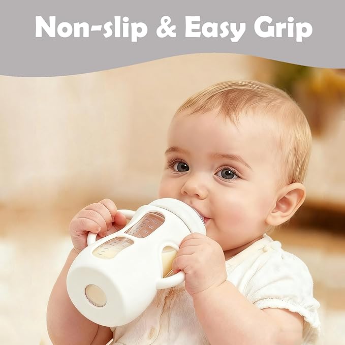 4 Pack Silicone Sleeves for Avent Natural Glass Baby Bottles, Anti Breakage Bottle Holder, Compatible with Philips Avent Glass Natural Baby Bottles (4 White, 8 OZ)