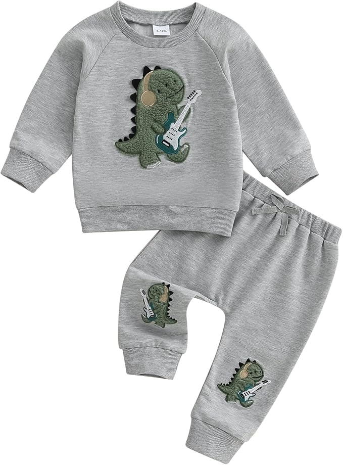 Nyapruwe Toddler Baby Boy Fall Outfit Funny Print Long Sleeve Sweatshirt Joggers Pants Set Kids Warm Winter Clothes