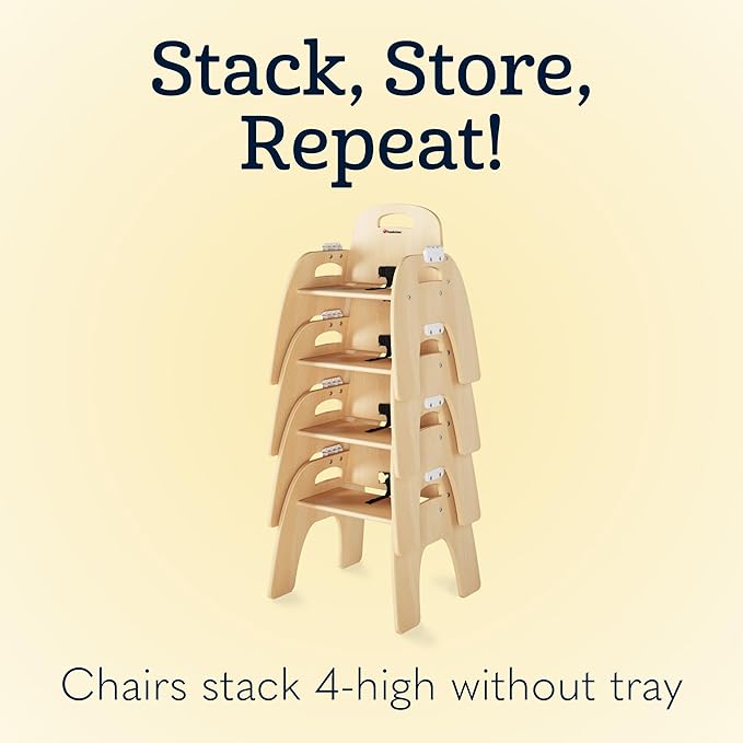Foundations Easy Serve 5" Wood Feeding Chair for Toddlers, Adjustable Harness, Removable Dishwasher Safe Tray, “No Tip” Base, Baltic Birch Plywood
