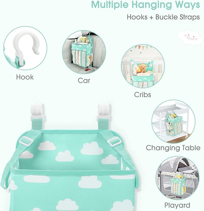 Maliton Hanging Diaper Caddy Organizer - Diaper Stacker Organizer for Changing Table, Crib, Playard & Nursery Organization Diaper Holder Baby Shower Gifts for Newborn (Blue-Green)