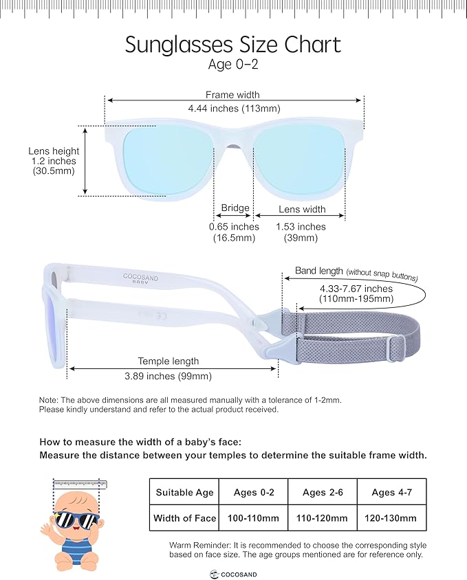 COCOSAND Flexible Baby Sunglasses with Strap Polarized UV Protection for Toddler Infant Newborn Boy Girl Age 0-24 Months